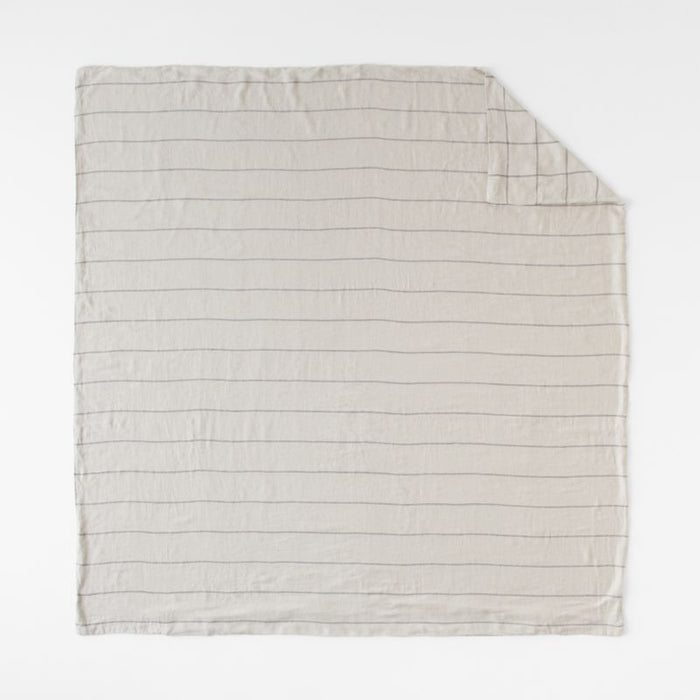 Natural Hemp Arcadia Tan and Midnight Navy Reversible Grid Full/Queen Duvet Cover