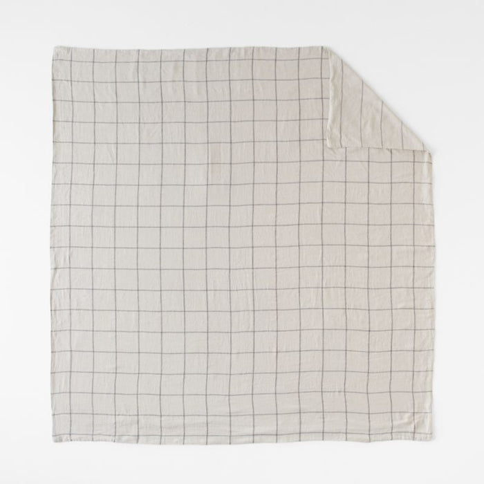 Natural Hemp Arcadia Tan and Midnight Navy Reversible Grid Full/Queen Duvet Cover