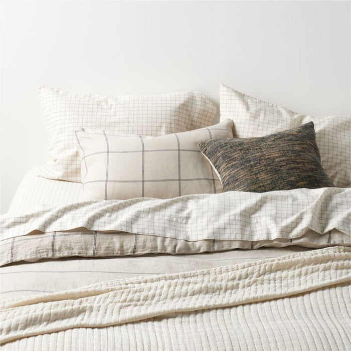 Natural Hemp Arcadia Tan and Midnight Navy Reversible Grid Full/Queen Duvet Cover