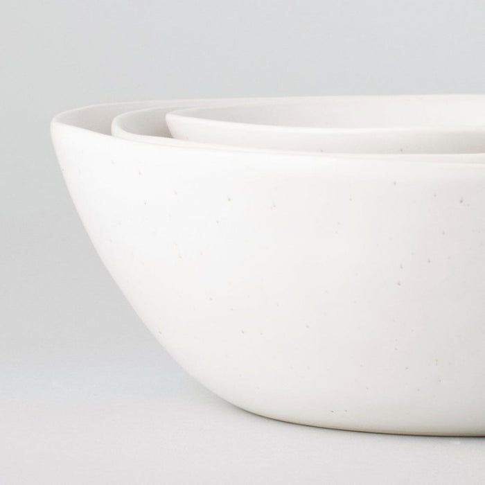 Nested serving bowls dinnerware by Fable Home, shown in a speckledwhite finish. – #speckledwhite