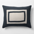 New Natural EUROPEAN FLAX -Certified Linen Arcadia Tan and Midnight Navy Border Standard Bed Pillow Sham