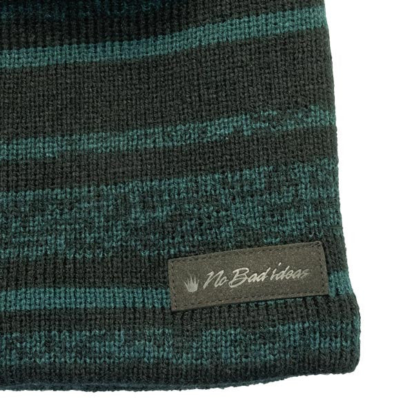 No Bad Ideas - Hawk Fleece Lined Beanie Hat - Close-Up of Leather Patch