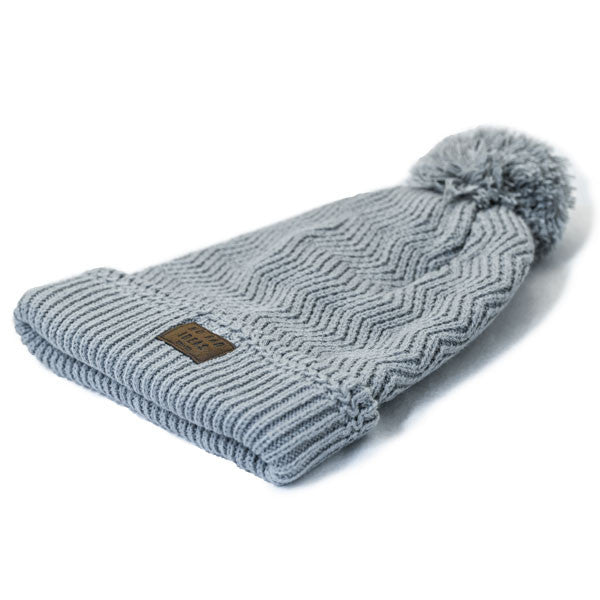 No Bad Ideas - Redford Beanie Puff Ball Hat w/ Leather Patch - Flat