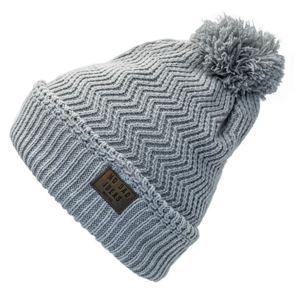 No Bad Ideas - Redford Beanie Puff Ball Hat w/ Leather Patch - Side