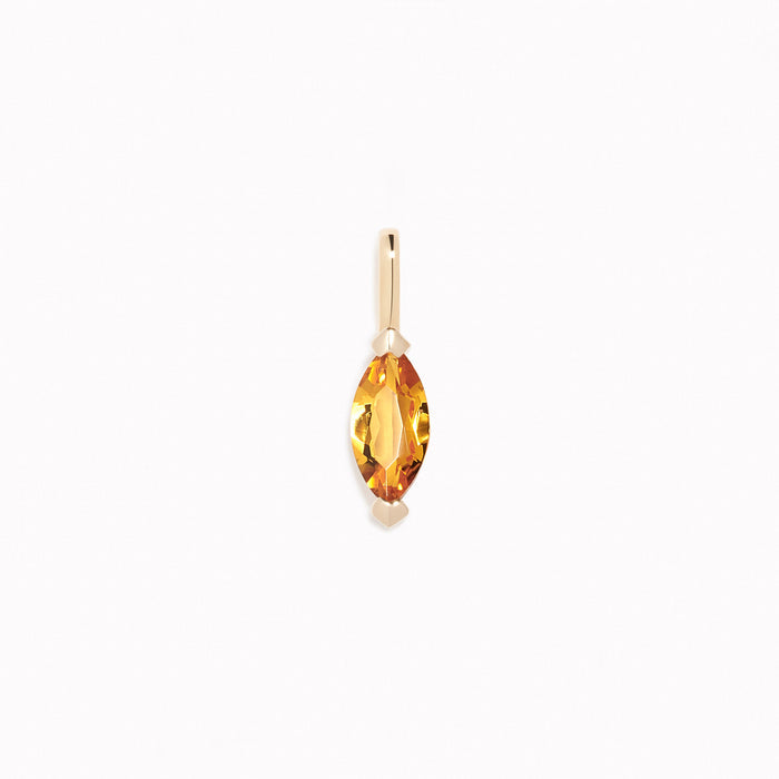 November Birthstone Pendant 14k Gold - Citrine marquise-cut gemstone set in a delicate gold pendant on white background