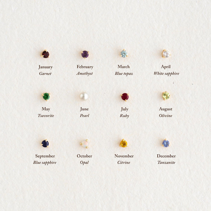 November Birthstone Stud Earrings 14k Gold - Citrine surrounded by other birthstone stud earrings arranged on white background
