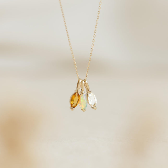 October Birthstone Pendant 14k Gold - Opal with marquise-cut opal and complementary stones on delicate gold chain