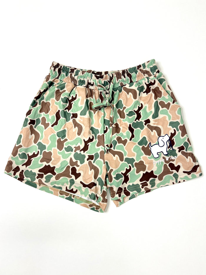 OLD SCHOOL CAMO PUP LOUNGE SHORTS PUPPIE LOVE