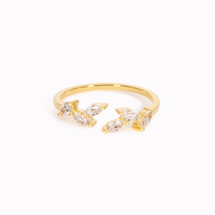 Gold vermeil leaf rings with marquise cubic zirconia stones