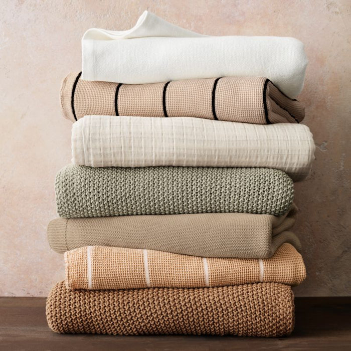 Organic Cotton 80"x80" Camel Brown Chunky Knit Bed Throw Blanket