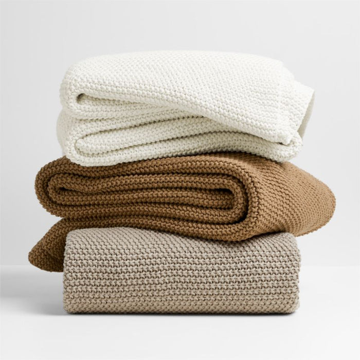 Organic Cotton 80"x80" Camel Brown Chunky Knit Bed Throw Blanket