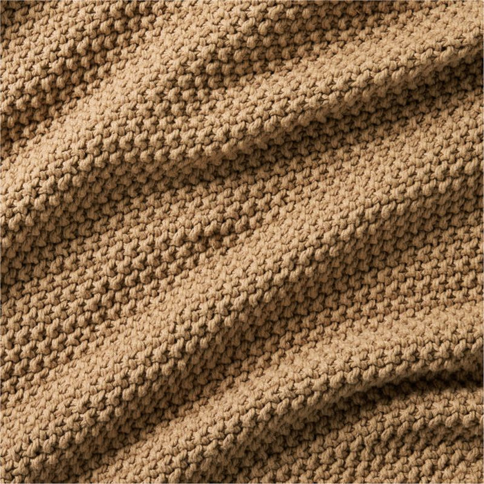 Organic Cotton 80"x80" Camel Brown Chunky Knit Bed Throw Blanket