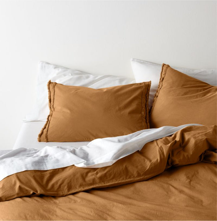 Organic Cotton Brulee Brown Eyelash Fringe King Duvet Cover