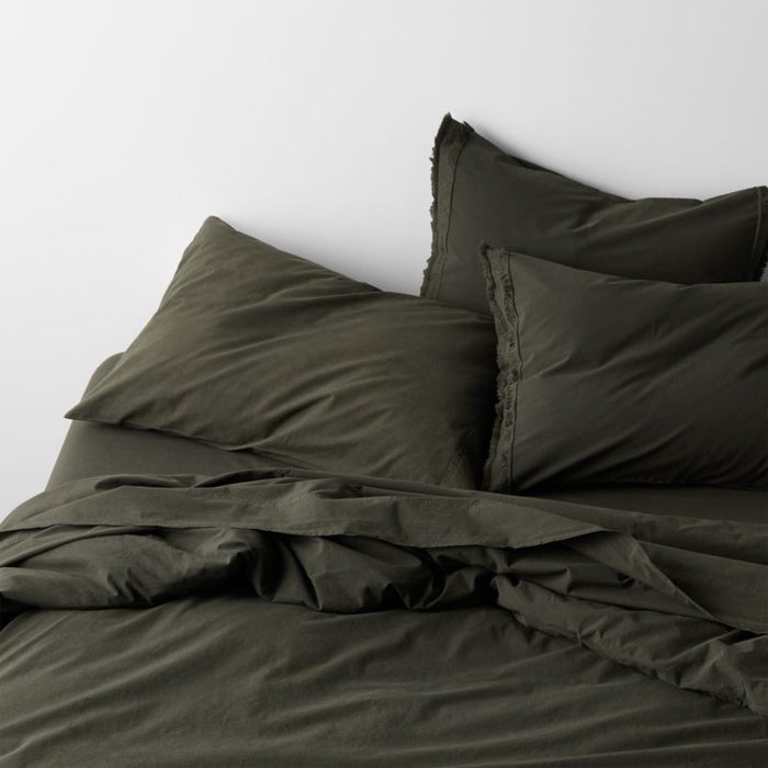 Organic Cotton Ficus Green Eyelash Fringe Standard Pillow Sham Cover