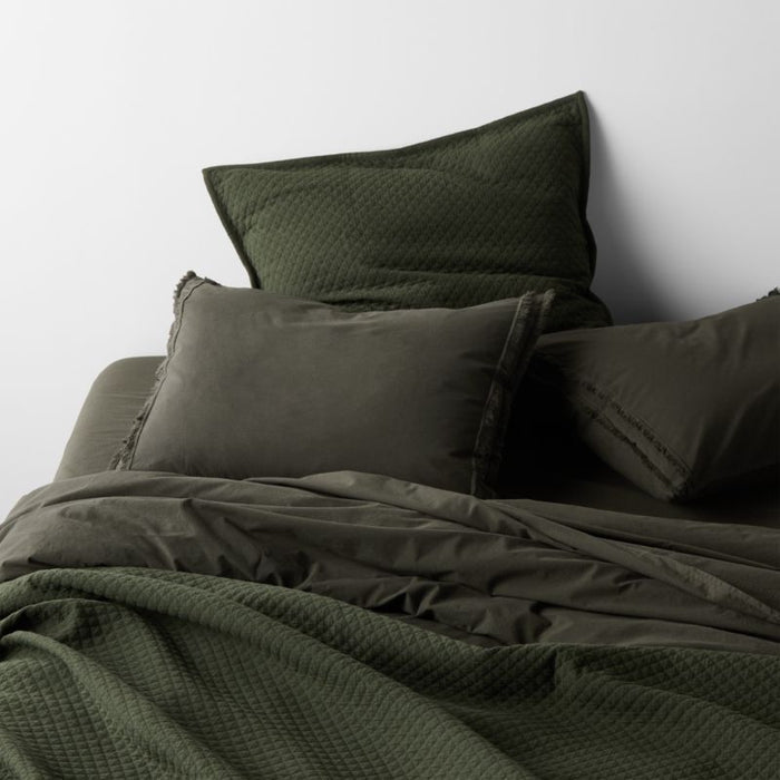 Organic Cotton Ficus Green Eyelash Fringe Standard Pillow Sham Cover