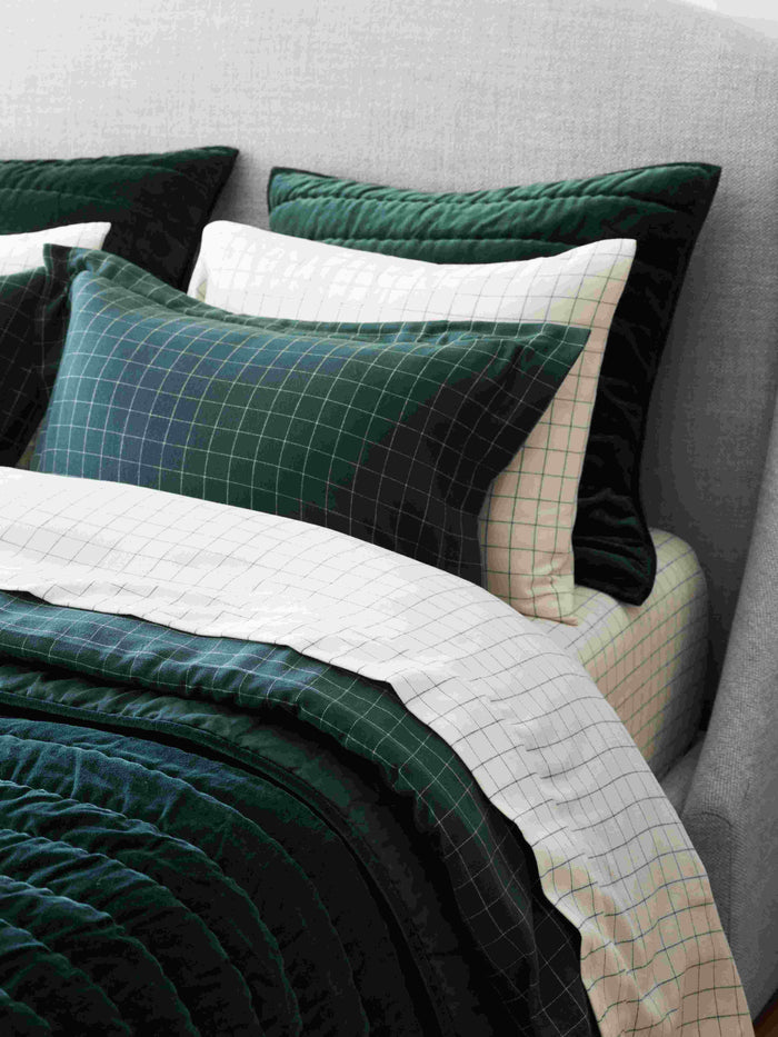 Organic Cotton Flannel Spruce Green Full/Queen Windowpane Duvet Cover