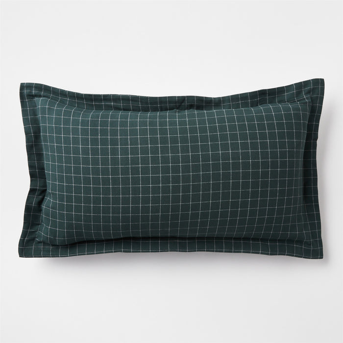 Organic Cotton Flannel Spruce Green King Windowpane Pillow Sham Cover