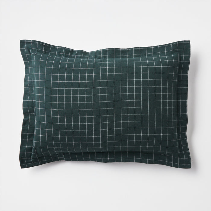Organic Cotton Flannel Spruce Green Standard Windowpane Pillow Sham Cover