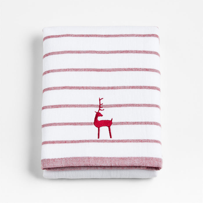 Organic Cotton Luminous Red Reindeer Embroidered Guest Towel