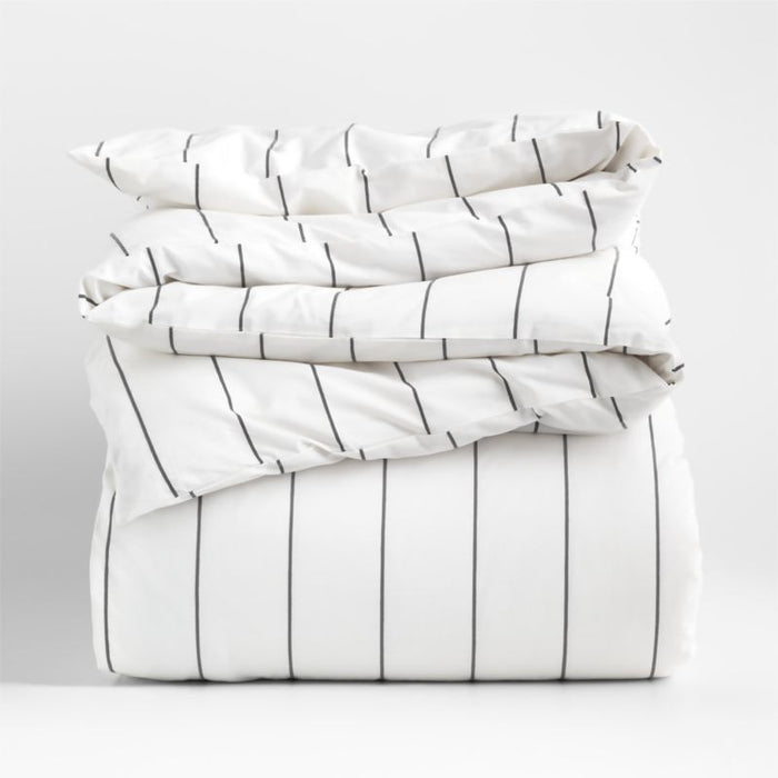 Organic Percale Cotton Striped Pewter Grey King Pillow Sham