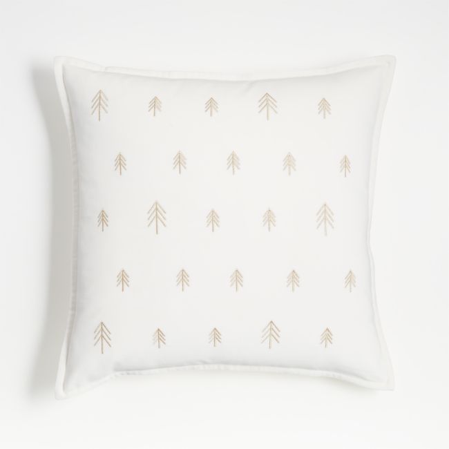 Organic Washed Cotton Velvet 20"x20" Embroidered Metallic Trees Holiday Throw Pillow Cover