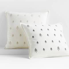 Organic Washed Cotton Velvet 20"x20" Embroidered Metallic Trees Holiday Throw Pillow Cover