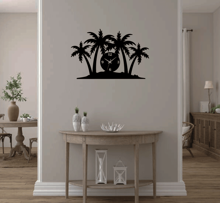Palm Trees - Metal Wall Art with Clock
