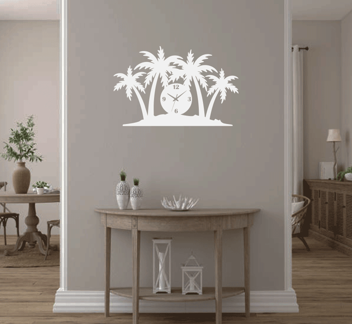 Palm Trees - Metal Wall Art with Clock