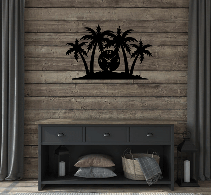 Palm Trees - Metal Wall Art with Clock