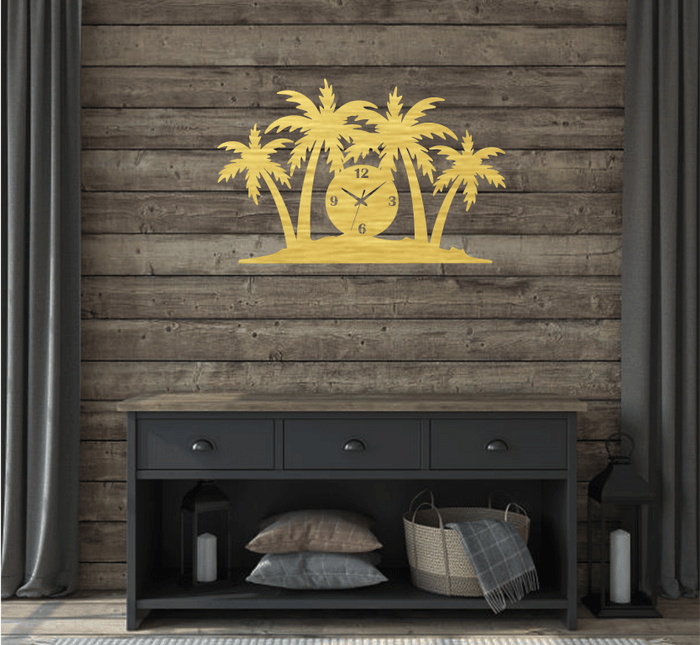 Palm Trees - Metal Wall Art with Clock