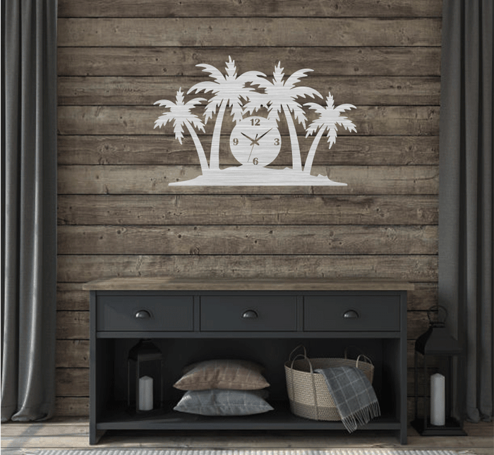 Palm Trees - Metal Wall Art with Clock