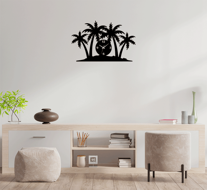 Palm Trees - Metal Wall Art with Clock