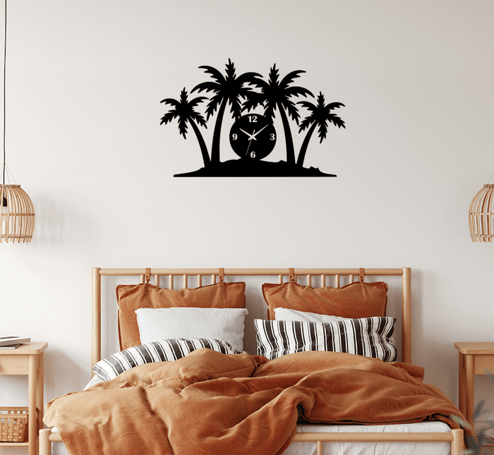 Palm Trees - Metal Wall Art with Clock