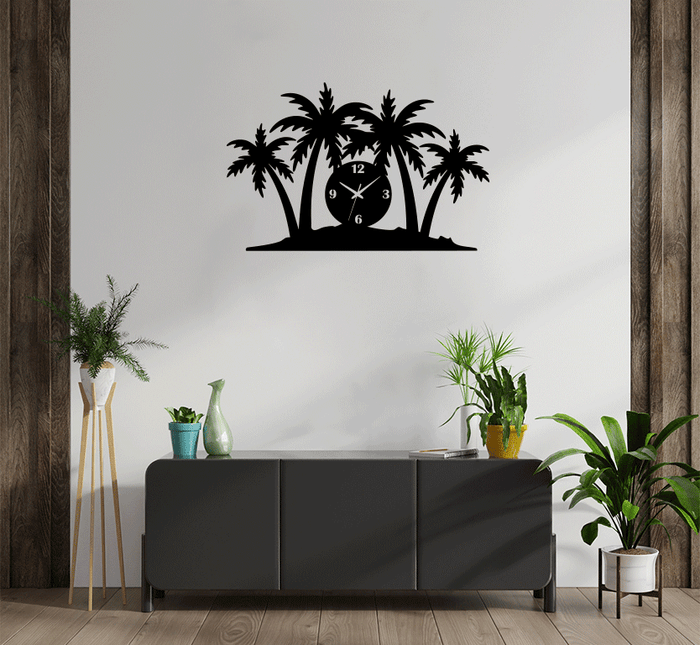 Palm Trees - Metal Wall Art with Clock