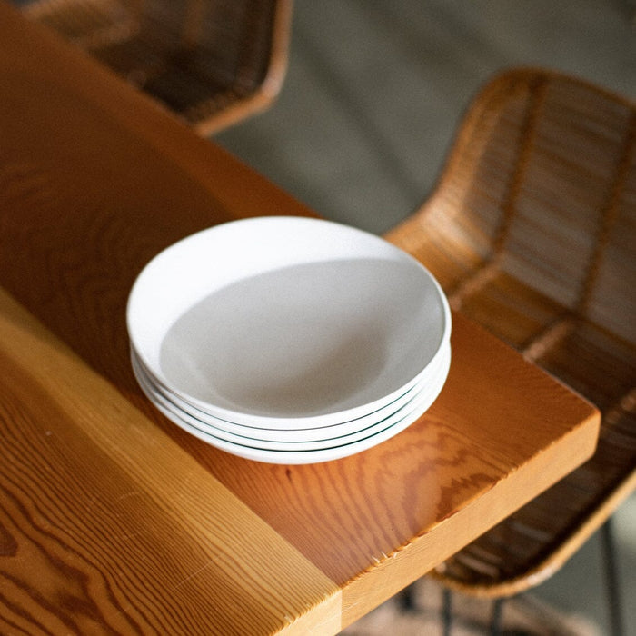 Pasta bowls dinnerware by Fable Home, shown in a speckledwhite finish. – #speckledwhite