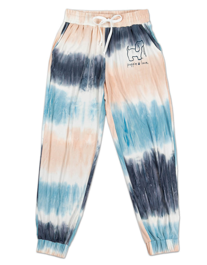 PEACH/BLUE STRIPED TIE DYE LOUNGE PANTS PUPPIE LOVE