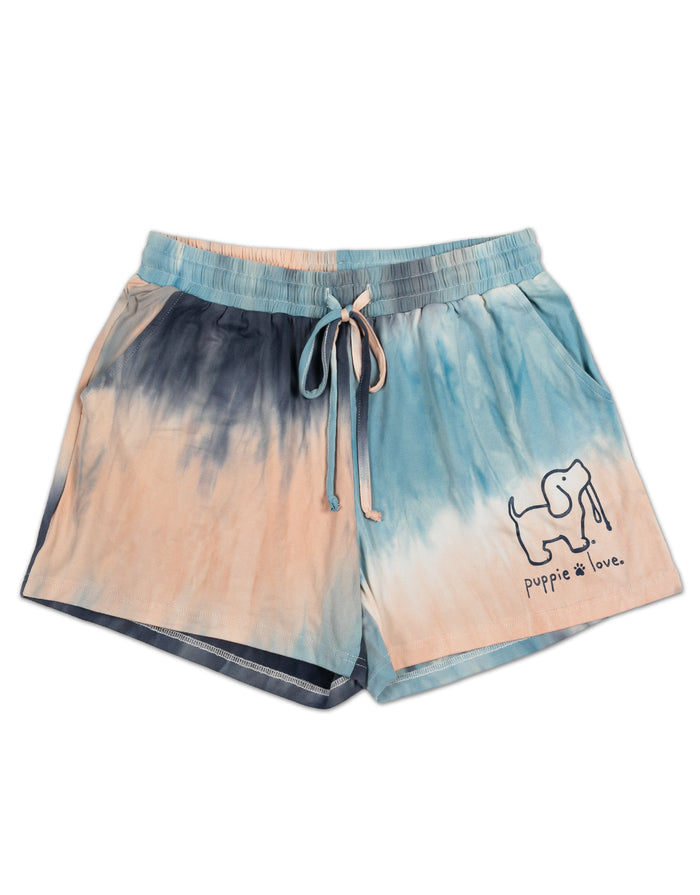 PEACH/BLUE STRIPED TIE DYE LOUNGE SHORTS PUPPIE LOVE