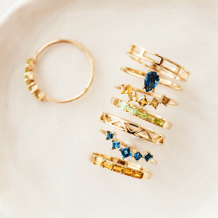 Gemstone ring stack on gold vermeil bands