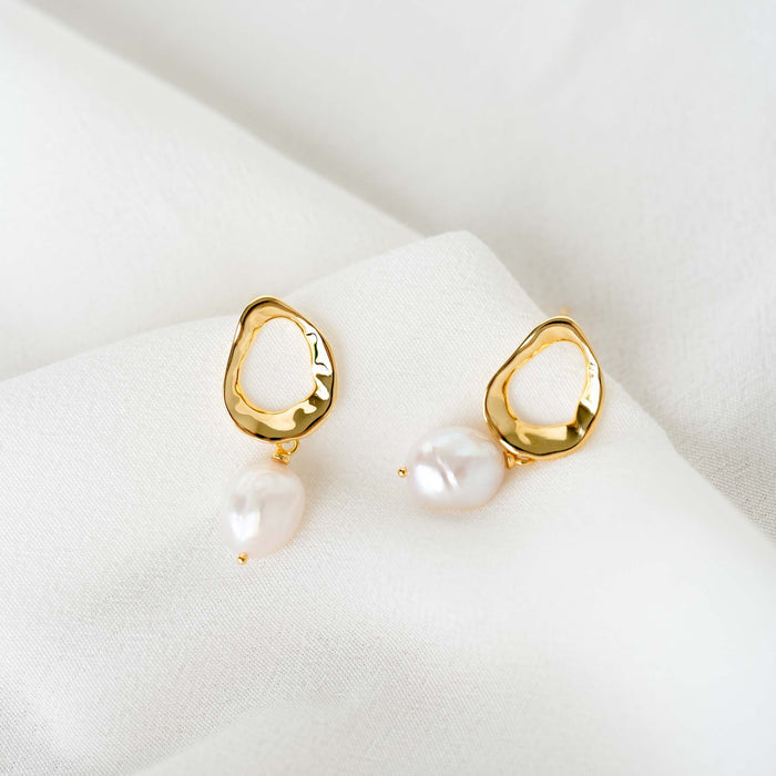 Freshwater baroque pearl earrings in gold vermeil