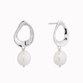 Organic shaped pearl drop earring in silver