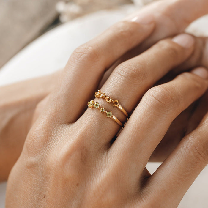 Irregular gemstone ring with Peridot in gold vermeil