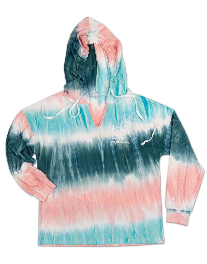 PINK/TURQUOISE STRIPED TIE DYE LOUNGE HOODIE PUPPIE LOVE