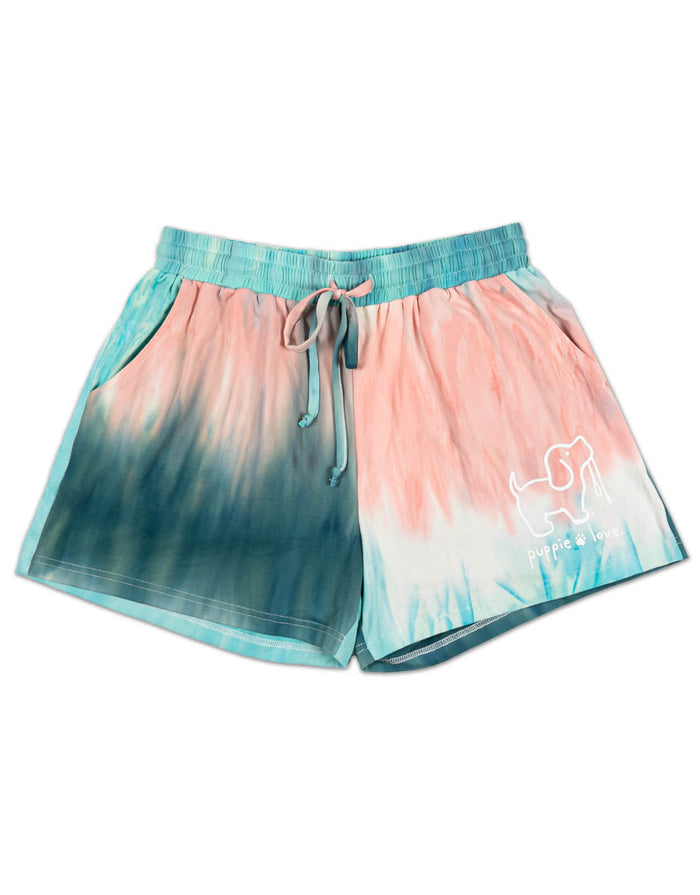 PINK/TURQUOISE STRIPED TIE DYE LOUNGE SHORTS PUPPIE LOVE