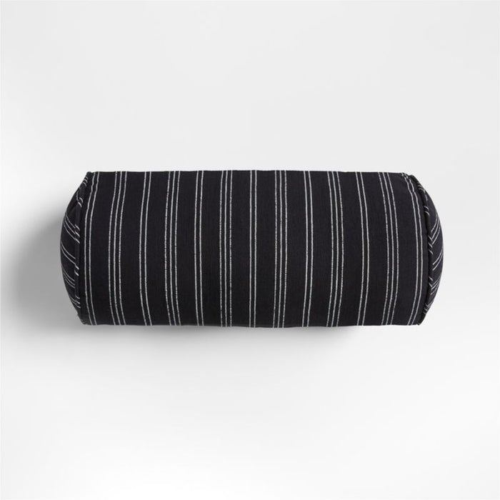 Portofino Cotton Striped Bolster 16"x8" Ink Black Throw Pillow