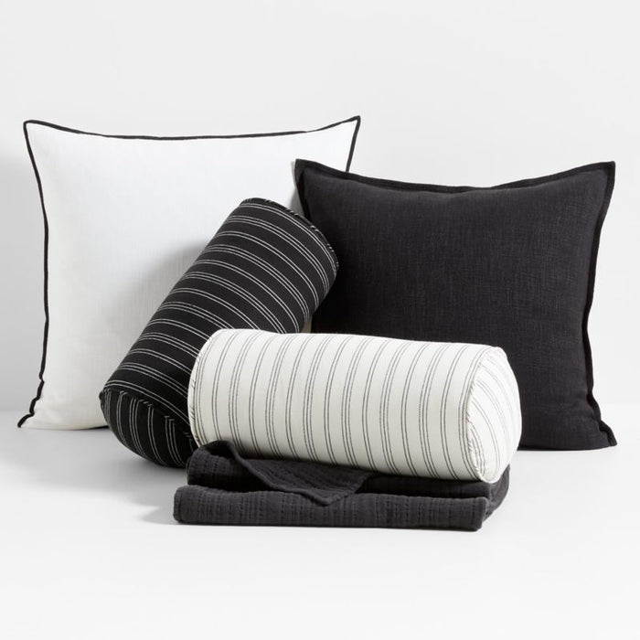 Portofino Cotton Striped Bolster 16"x8" Ink Black Throw Pillow
