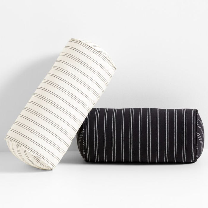 Portofino Cotton Striped Bolster 16"x8" Ink Black Throw Pillow
