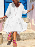 Pure Color V-Neck Casual Dress