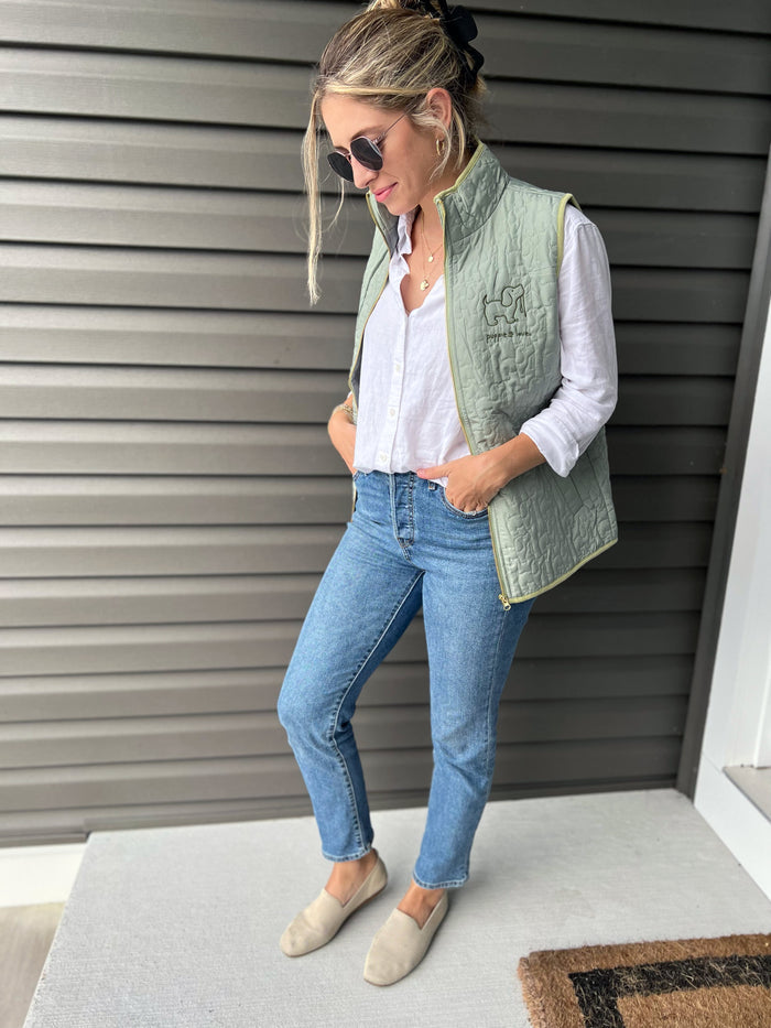 QUILTED VEST, OLIVE SUPER SALE PUPPIE LOVE