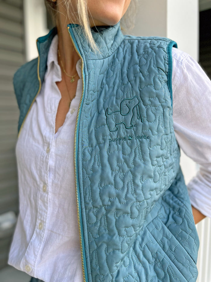QUILTED VEST, TEAL SUPER SALE PUPPIE LOVE