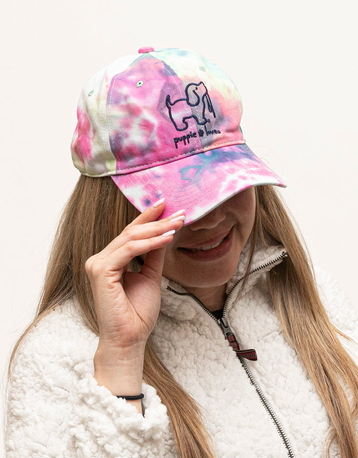 RAINBOW TIE DYE BASEBALL HAT PUPPIE LOVE